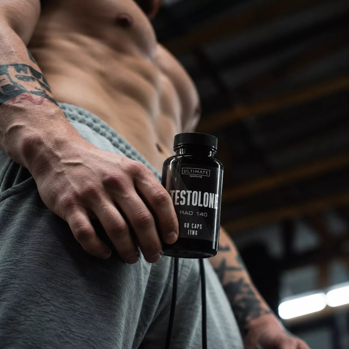 cinematic gym supplement portrait