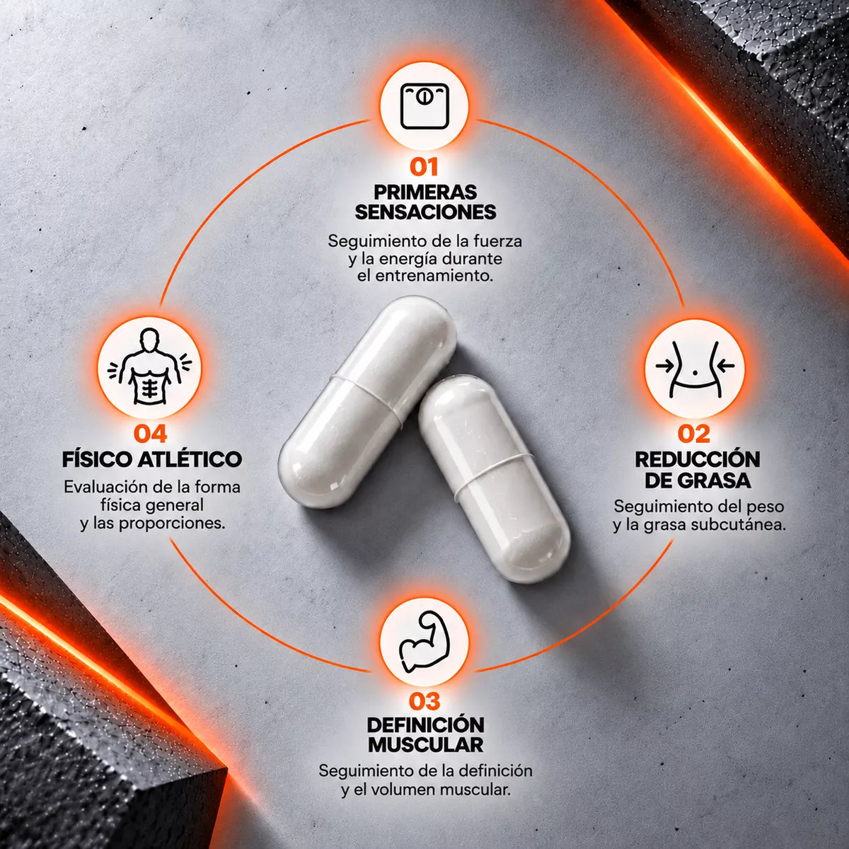 infografia fitness con capsulas y progreso corporal